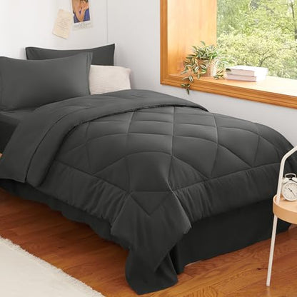 Twin Comforter Set with Sheets Dark Grey