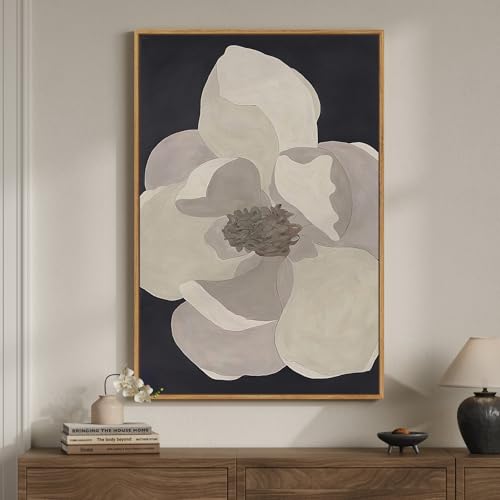Large Framed Neutral Black and White Floral Wall Art