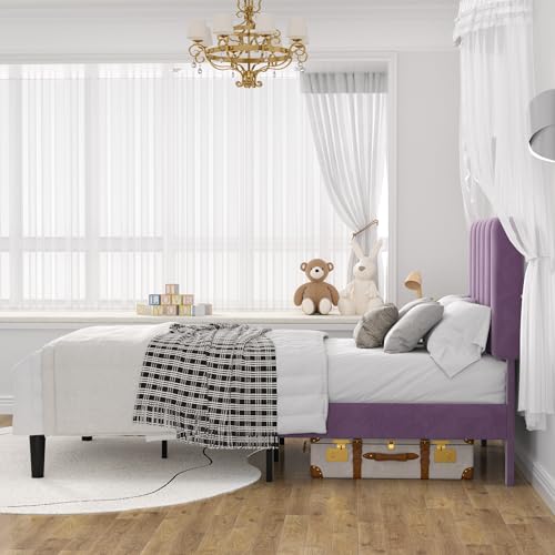 Twin Size Bed Frame with Upholstered Headboard
