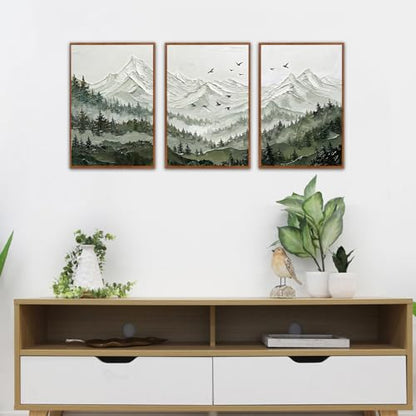 KAlRNE Mountain Landscape Forest Framed large Wall Art Set (3 Count)