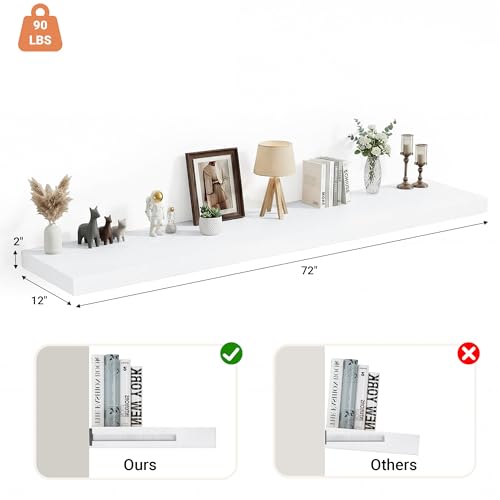 72 x 12 Deep Floating Shelves Wall Mounted Set of 2 White