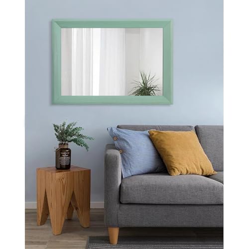 Wood Framed Mirror Rectangle Modern Farmhouse Wall Mirrors Decor Large 28"x20" for Bedroom Living Room Bathroom Dressing Room Green
