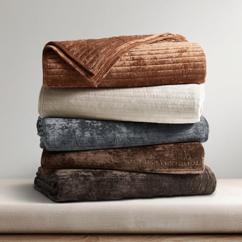 Stripe Channel Luxury Velvet Quilt Set Queen Size