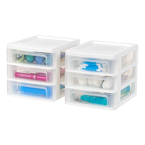 2-Pack, 3-Drawer Small Plastic Stacking Desktop Organizer, White (2 Count)