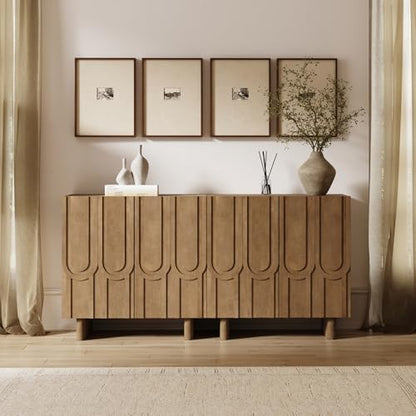 Kelly Mid Century Style Credenza with Geometric Carved Doors (2 Count)
