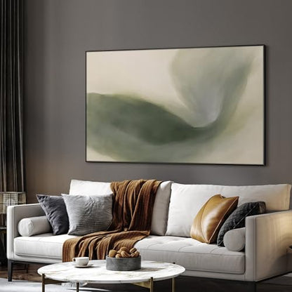 36"x60" Extra Large Framed Wall Art Abstract Green Swirl Soft Fluid Modern Illustration for Home Living Room Bedroom Decor