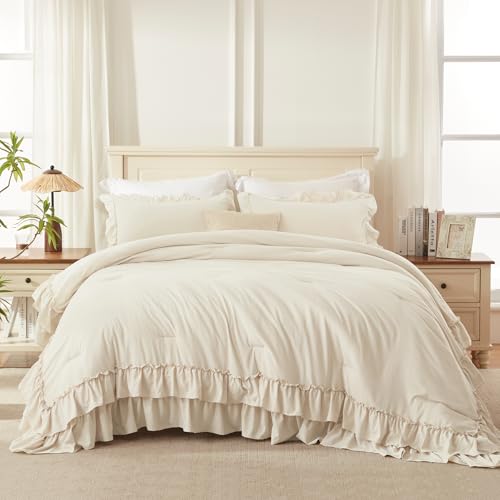 Beige Ruffle Comforter Set King