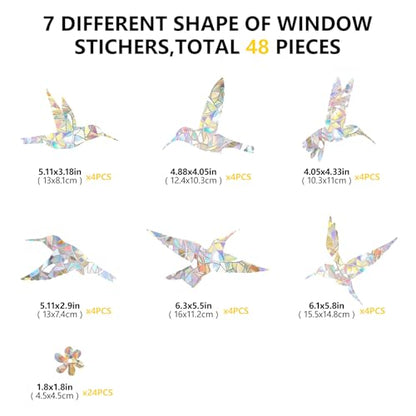48 Pcs Window Decals to Prevent Bird Strikes Anti