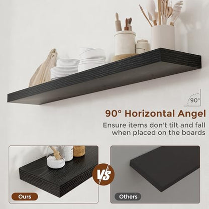 55 Inch Floating Shelves for Wall 8 Inch Deep Black Shelves Set of 2 (2 Count)