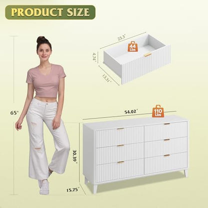 Fluted Dresser for Bedroom with 6 Drawers