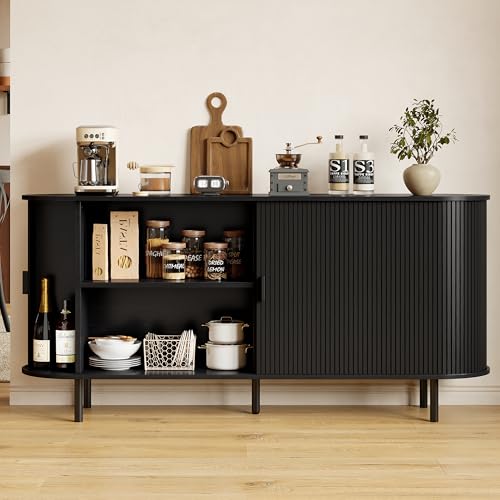 63" Fluted Buffet Sideboard Cabinet with Sliding Door