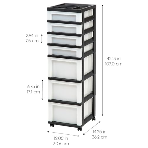 2 Pack 7 Drawer Plastic Storage Rolling Organizer Cart with Caster Wheels for Laundry Room (2 Count)