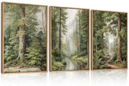 Green Misty Forest Framed Canvas Wall Art