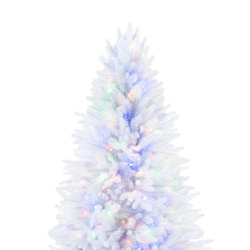 Bonnie 7 5ft White Christmas Tree with Lights Unique Colored Christmas Tree Prelit with 2193 Branch Tips 600 Warm Lights and Metal Stand Minimalistic Aritificial