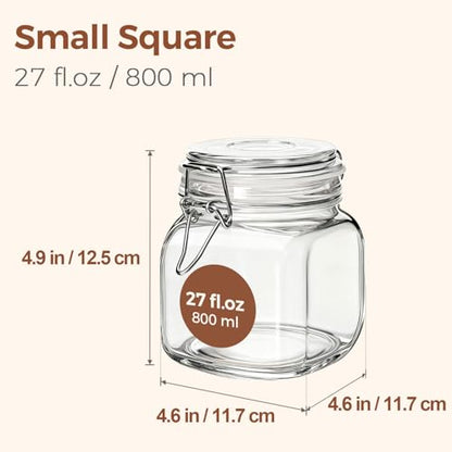 Square Glass Pickling Jars 27 oz 6 Pack with Airtight Lids Pantry (6 Count)