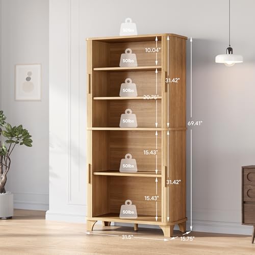 69" Tall Kitchen Pantry Storage Cabinet with Sliding Door