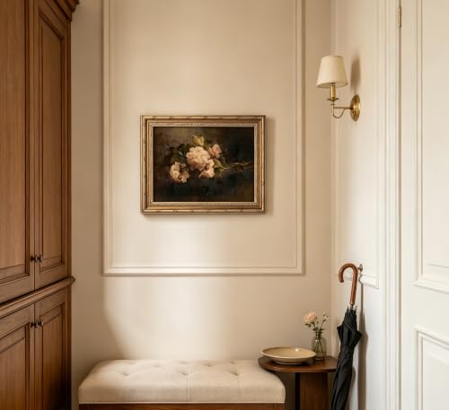 Vintage Gold Framed Moody Floral Wall Art