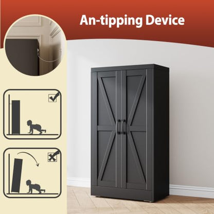 47" Black Metal Storage Pantry Cabinet
