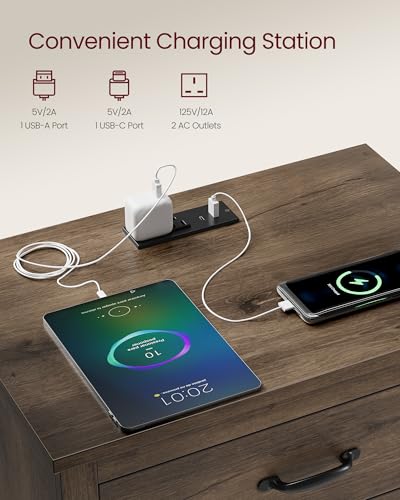 Farmhouse Nightstand with Charging Station (2 Count)