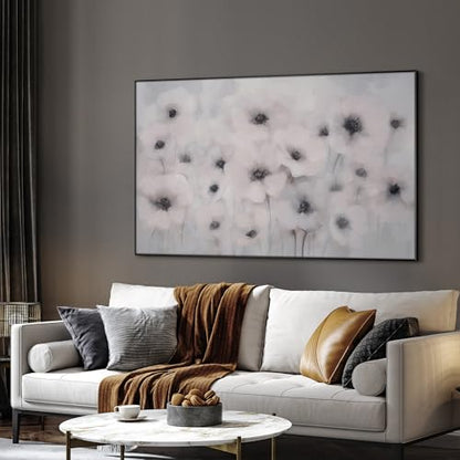 30"x60" Extra Large Framed Wall Art Soft White Poppies Watercolor Floral