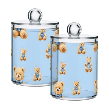 2 Pack Qtip Holder Organizer Dispenser Cute Bears Bathroom Storage Canister Cotton Ball Holder Container for Cotton Pads (2 Count)