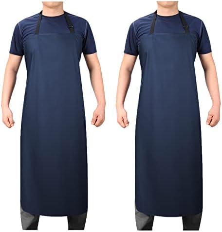 VWELL Waterproof Rubber Vinyl Apron 41.5" Heavy Duty Work Apron Durable with Adjustable Bib Apron for Dishwashing,Grooming 2Packs(no pocket)