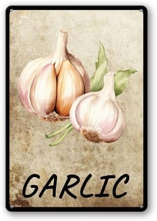 Vegetables Metal Sign Vintage Decor Garlic Sign Farm Wall Decor Sturdy Rust Waterproof Aluminum Signs for Outdoor Yard Garden Easy to Install 5.5x8inch