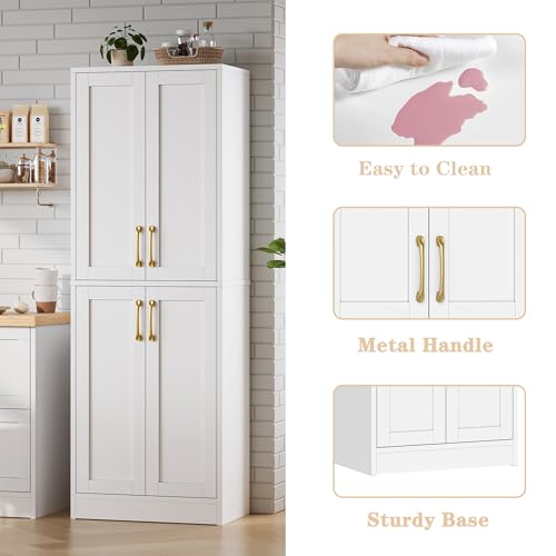 Pantry Kitchen Pantry Cabinet with 4 Doors and Adjustable Shelves