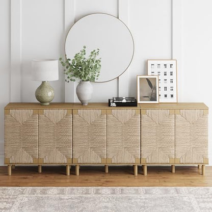 Beacon Accent Natural Sideboard Storage Cabinet TV Stand in Light Wood with Adjustable Interior Shelf and Seagrass Doors