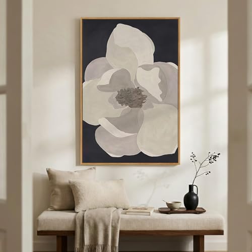 Large Framed Neutral Black and White Floral Wall Art