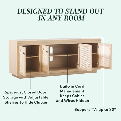 Sasha 4 Door Sideboard Buffet with Arched Rattan Panels