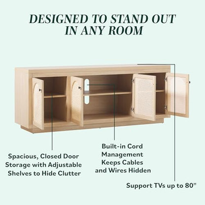 Sasha 4 Door Sideboard Buffet with Arched Rattan Panels
