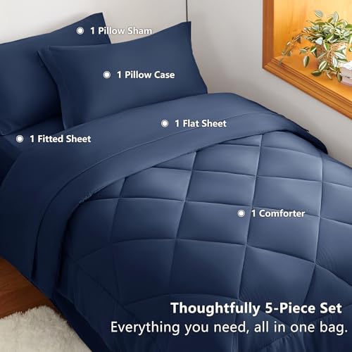 Twin Comforter Set with Sheets Navy
