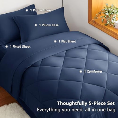 Twin Comforter Set with Sheets Navy