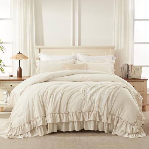 Beige Ruffle Comforter Set King