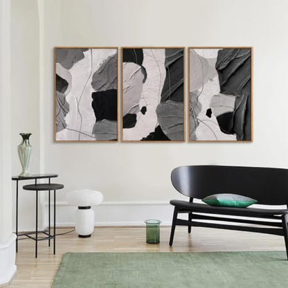 Large Black and White Abstract Framed Canvas Wall Art Set
