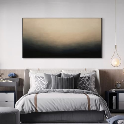 24"x46" Extra Large Framed Wall Art Soft Cream and Dark Abstract Landscape Illustration for Home Living Room Bedroom Decor