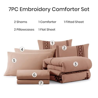 Embroidery Full Size Comforter Set 7 Pieces Dusty Pink Bed in a Bag