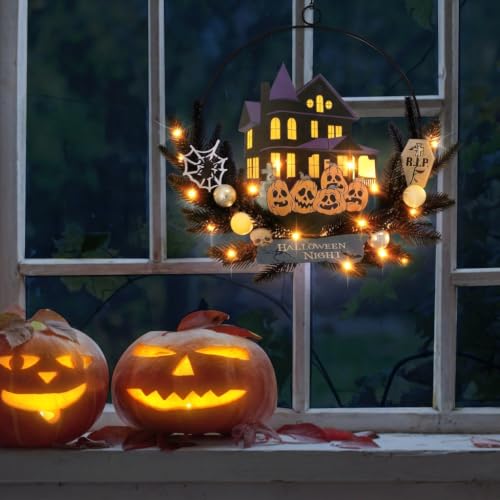 Pre Lit Halloween Wreath for Front Door
