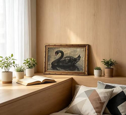 Vintage Gold Framed Black Swan Wall Art