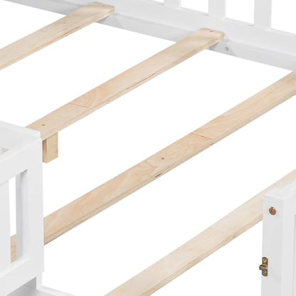 Bellemave Full Size Floor Bed for Kids, Girls, Boys, Solid Wood Montessori Bed with Storage headboard, Door, Storage, White