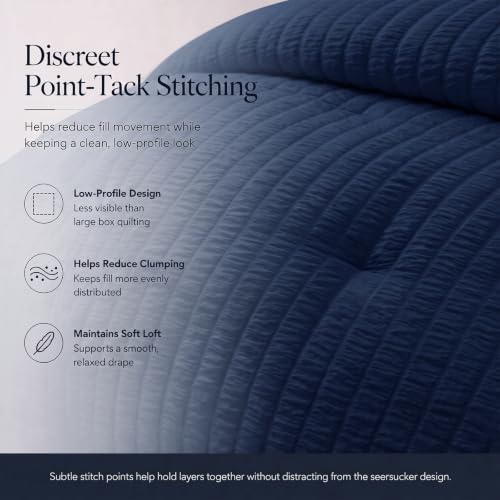 Full Size Comforter Sets 7 Pieces Navy Blue Seersucker Bed in a Bag