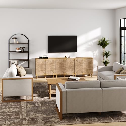 Beacon Accent Natural Sideboard Storage Cabinet TV Stand in Light Wood with Adjustable Interior Shelf and Seagrass Doors