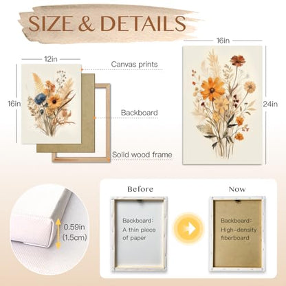 Wrapped Canvas Vintage Orange Wildflower Wall Art Set of 3 (3 Count)