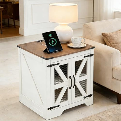 Farmhouse End Table Set with Charging Station