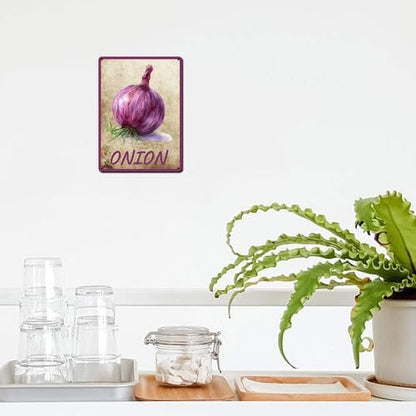Vegetables Metal Sign Vintage Decor Onion Sign Farm Wall Decor Sturdy Rust Waterproof Aluminum Signs for Outdoor Yard Garden Easy to Install 12x16inch