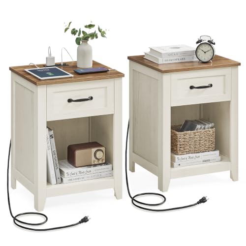 Farmhouse Nightstands with Charging Station (2 Count)
