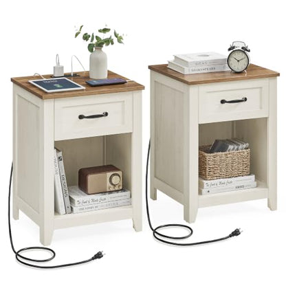 Farmhouse Nightstands with Charging Station (2 Count)