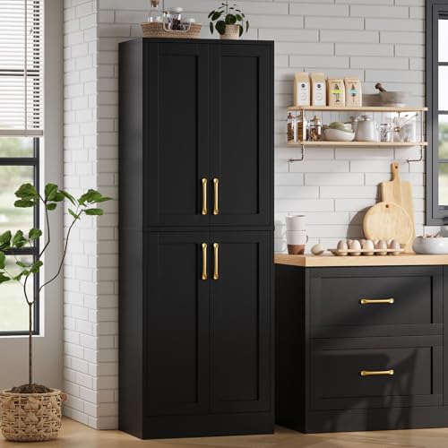 Pantry Kitchen Pantry Cabinet with 4 Doors and Adjustable Shelves
