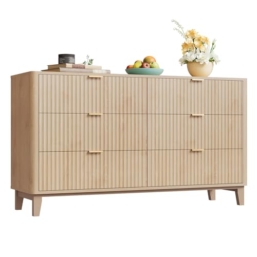 Fluted Dresser for Bedroom with 6 Drawers
